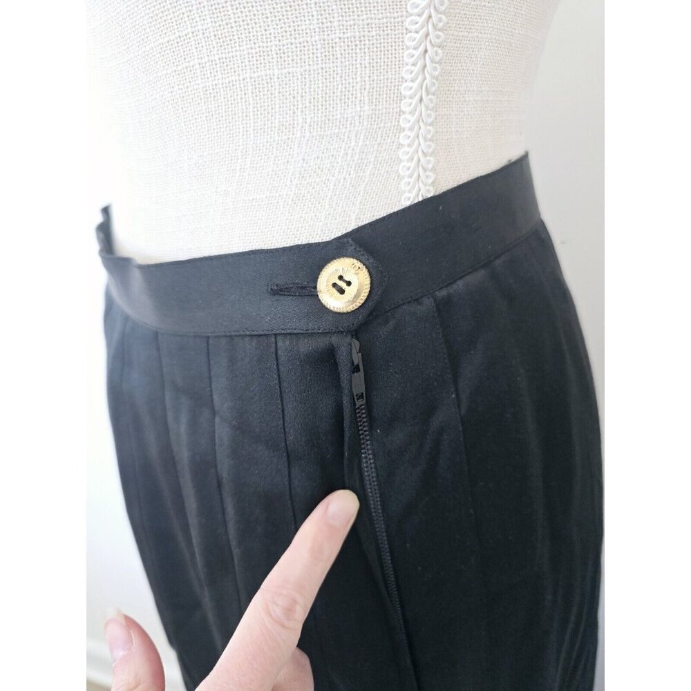 Chanel Vintage Silk Satin Black Pleated High Rise Waisted France Maxi Skirt 40 M - Picture 4 of 10